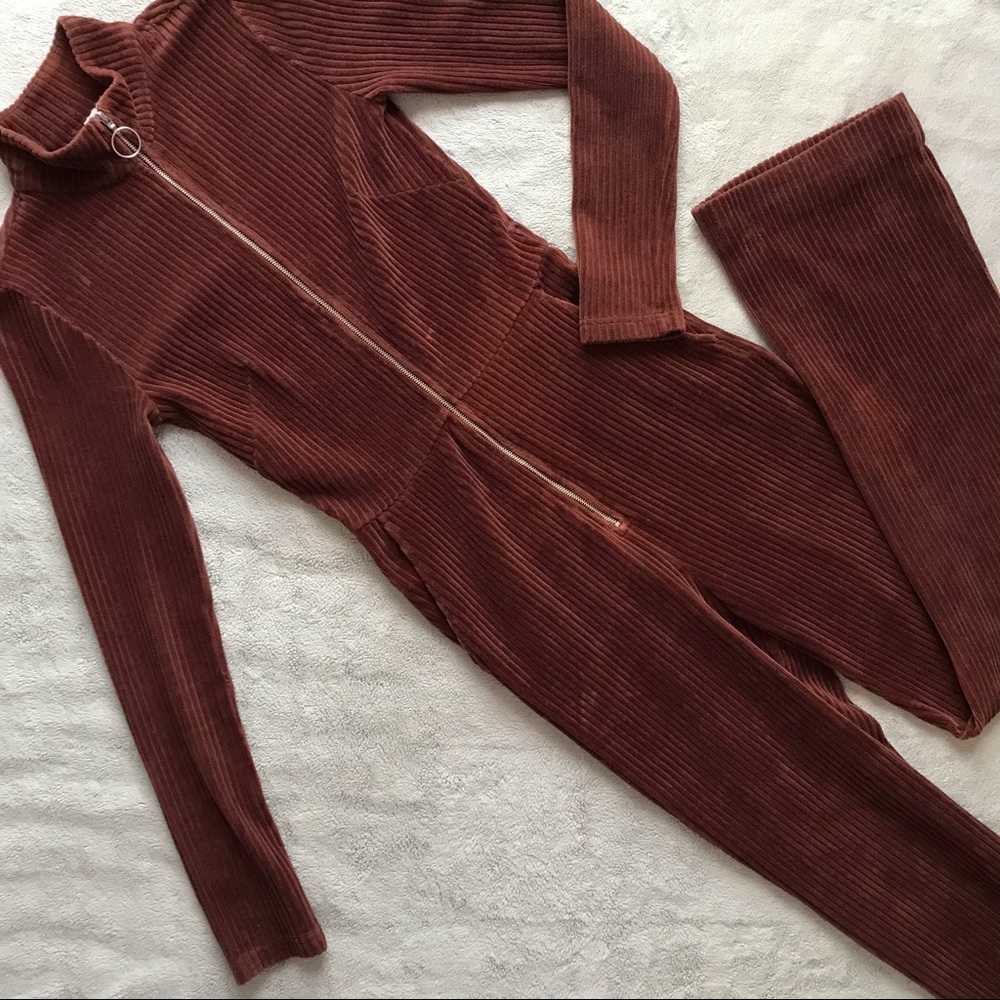 & Other Stories Brown Ribbed Jumpsuit